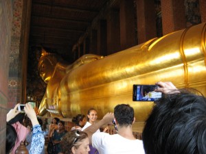 Giant reclining Buddha - I asked the guide and she said this Buddha is actually made of bricks and mortar. There is another Buddha in Bangkok near our hotel that is 5 tons of solid gold.