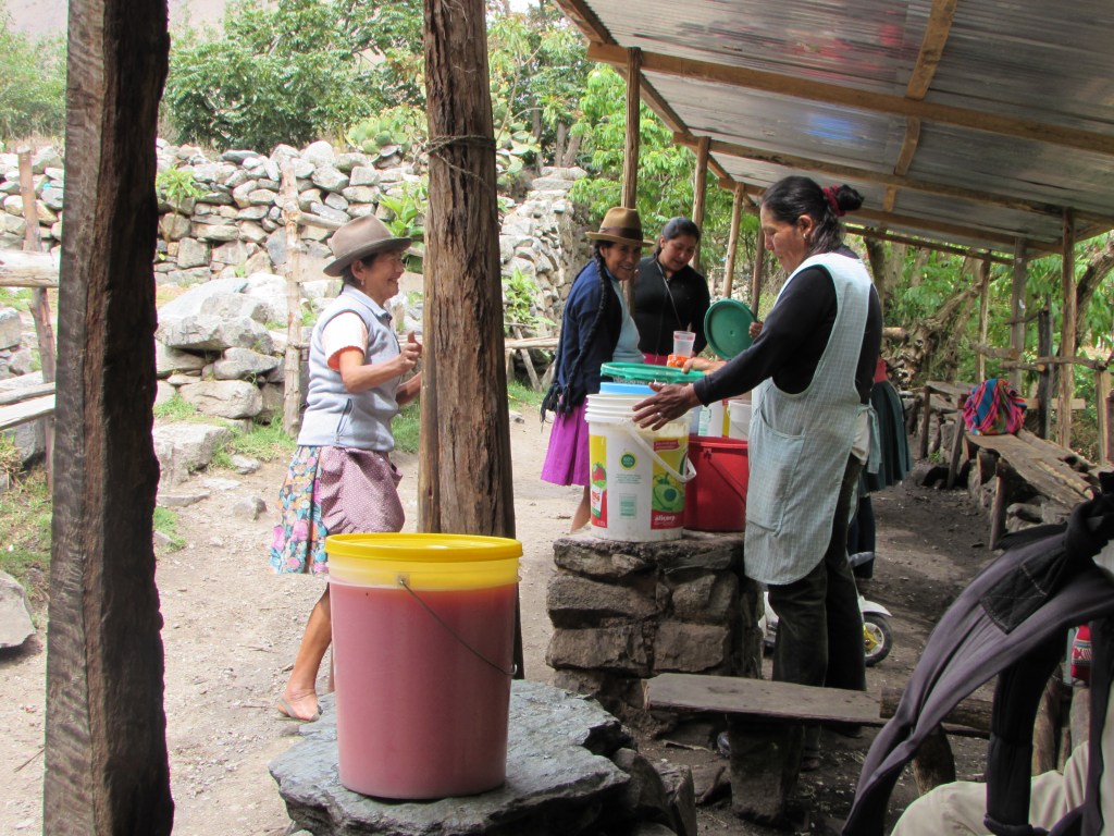 Stand of Chicha (corn beer) and Chicha Morada (corn beer mixed with sweet juices)
